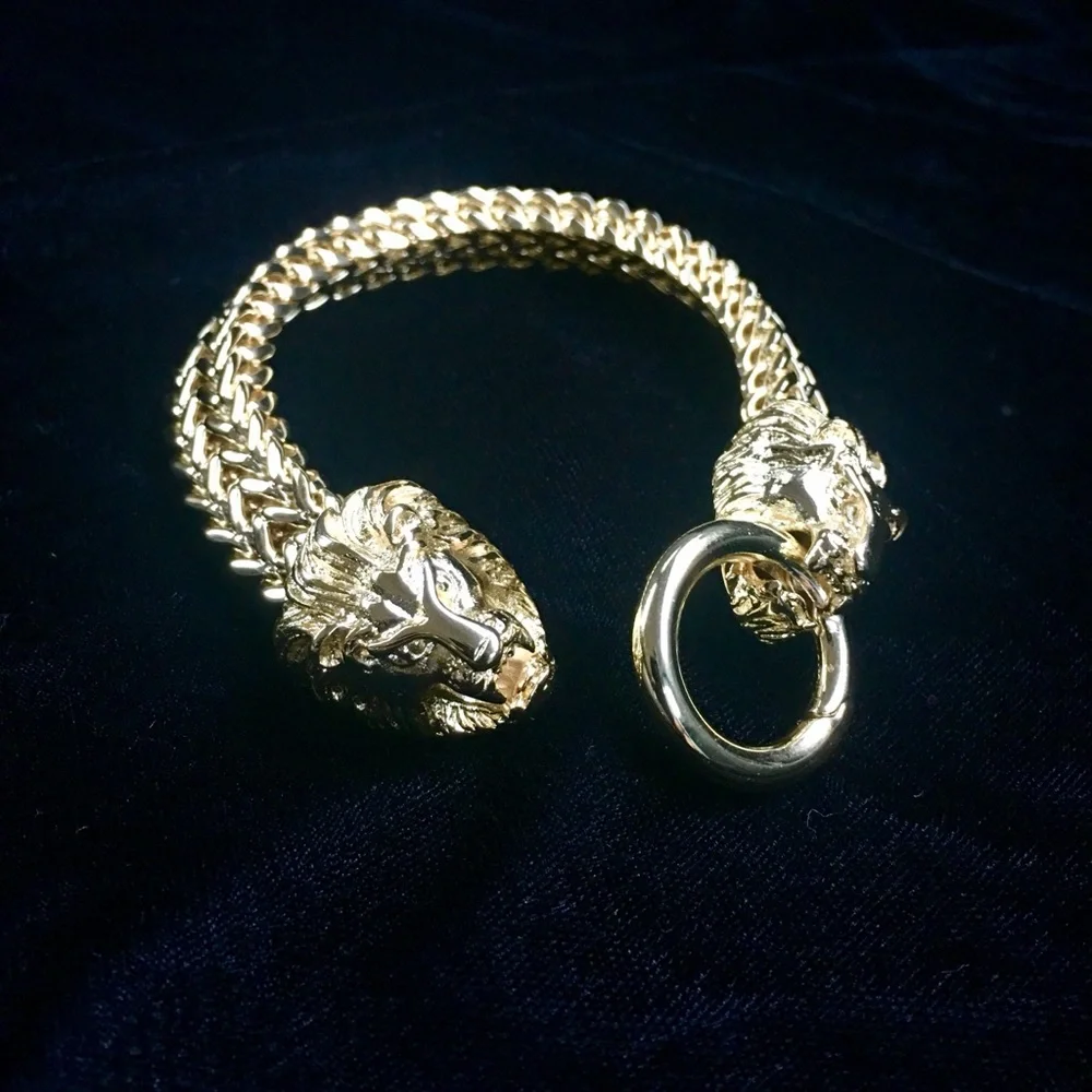 NEW LION DOUBLE FRANCO BRACELET 18K GOLD MADE IN ITALY *LIFETIME WARRANTY*